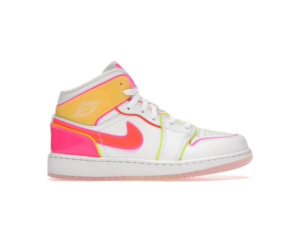 Air Jordan 1 Mid Edge Glow (GS) Blanco/Hipercarmesí/Rosa Explosión CV4611-100 - Imagen 1