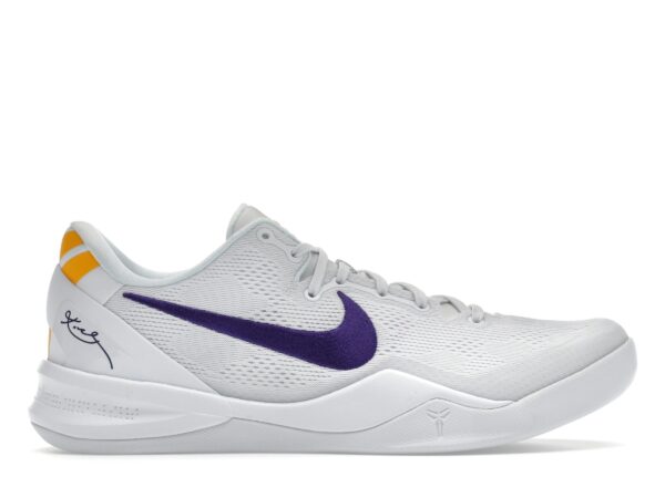 Zapatillas de baloncesto Nike Kobe 8 Protro Lakers Home – HF9550-100 para hombre, color blanco/morado/dorado universitario - Imagen 1