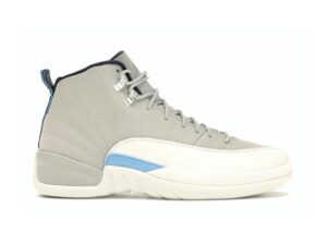 Zapatillas de cuero Air Jordan 12 Retro gris y azul universitario (130690-007)
