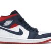 Jordan 1 Mid SE USA Leather Trainers – Blanco/Rojo universitario/Azul marino medianoche – 852542-104