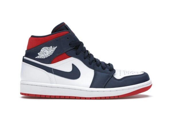 Jordan 1 Mid SE USA Leather Trainers – Blanco/Rojo universitario/Azul marino medianoche – 852542-104