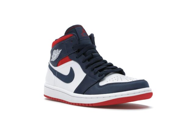 Jordan 1 Mid SE USA Leather Trainers – Blanco/Rojo universitario/Azul marino medianoche – 852542-104