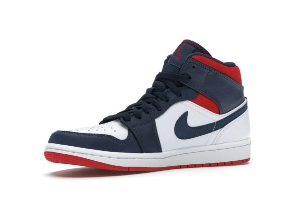 Jordan 1 Mid SE USA Leather Trainers – Blanco/Rojo universitario/Azul marino medianoche – 852542-104