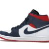 Jordan 1 Mid SE USA Leather Trainers – Blanco/Rojo universitario/Azul marino medianoche – 852542-104