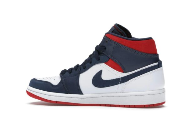 Jordan 1 Mid SE USA Leather Trainers – Blanco/Rojo universitario/Azul marino medianoche – 852542-104