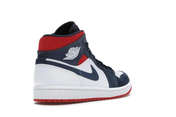 Jordan 1 Mid SE USA Leather Trainers – Blanco/Rojo universitario/Azul marino medianoche – 852542-104