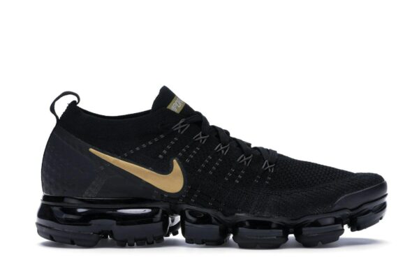 Nike Air VaporMax 2 Flyknit para mujer, color negro y dorado metalizado – 942843-012