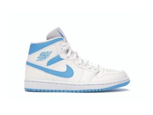 Air Jordan 1 Mid UNC para mujer BQ6472-114 Blanco/Azul oscuro