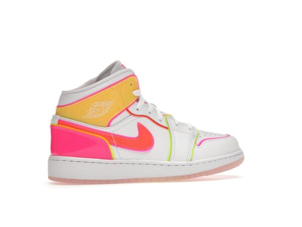 Air Jordan 1 Mid Edge Glow (GS) Blanco/Hipercarmesí/Rosa Explosión CV4611-100