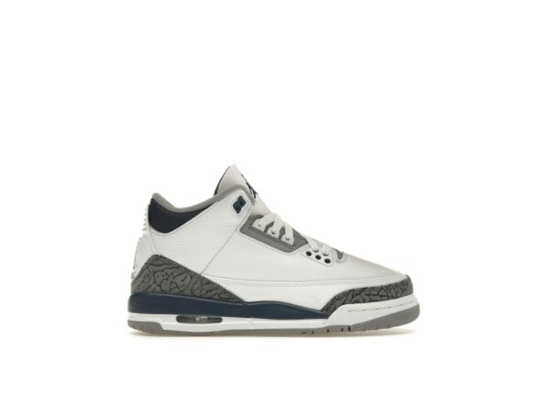 Zapatillas Air Jordan 3 Retro Midnight Navy GS (DM0967-140), color blanco, gris cemento y negro