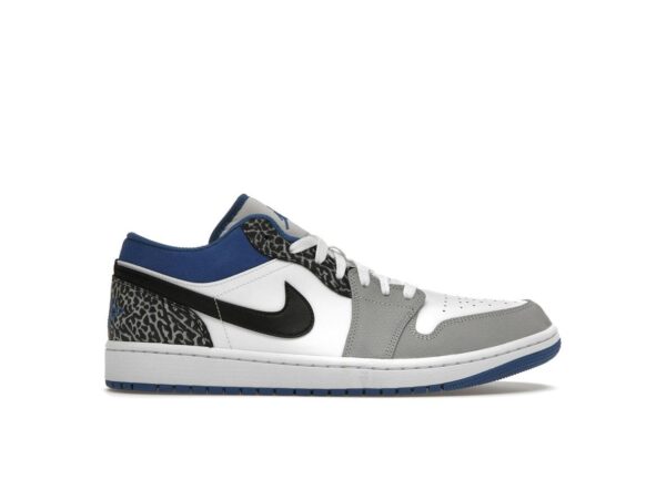 Zapatillas Air Jordan 1 Low SE True Blue DM1199-140 de ante blanco, gris y negro